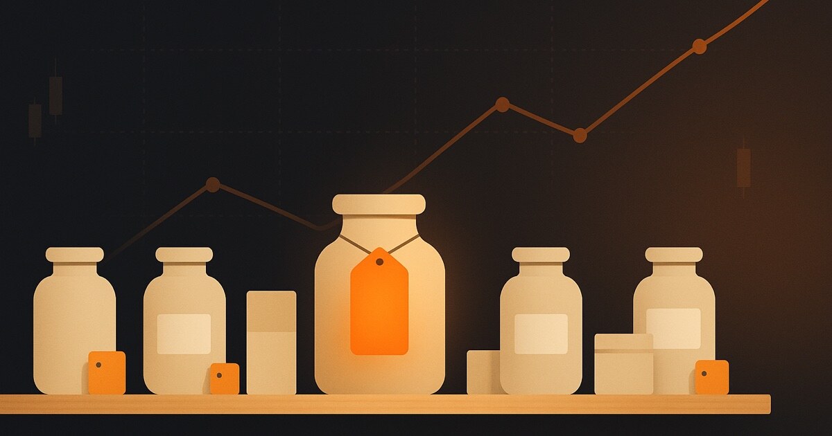Roll It Up Management — brand illustration of a dispensary shelf with ember-orange price tags and a rising margin line.
